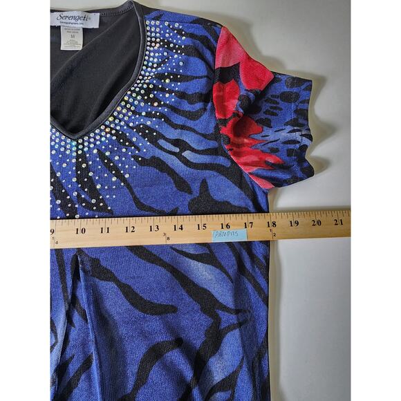 SERENGETI Blue Red Animal Print Floral Silky Knit Bling Maxi Dress SZ M - Picture 7 of 7